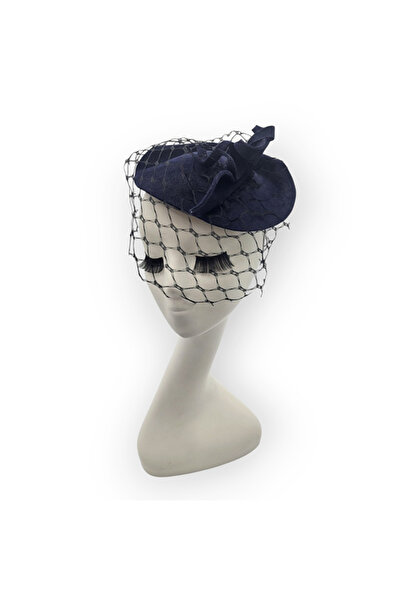 Miss Hat Navy Blue Rabbit Felt Hat with Black Veil