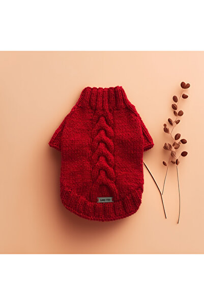 Lady Fify Kedi ve Köpek için Simli Kırmızı Saç Örgülü Kazak