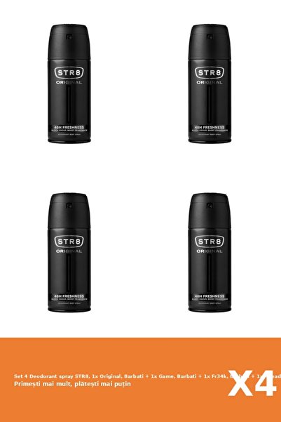 str8 Set of 4 Deodorant spray STR8, 1x Original, Men + 1x Game, Men + 1x Fr34k, Men + 1x Ahead,