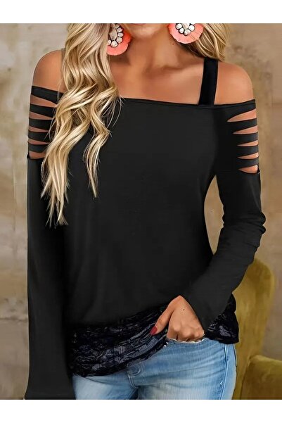 JANES Women's Long Laser Cut Detailed Strap Viscose Two Thread Blouse