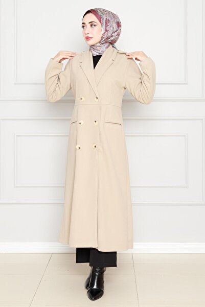 Sevitli Apoletli Buttoned Cashmere Coat-Mink