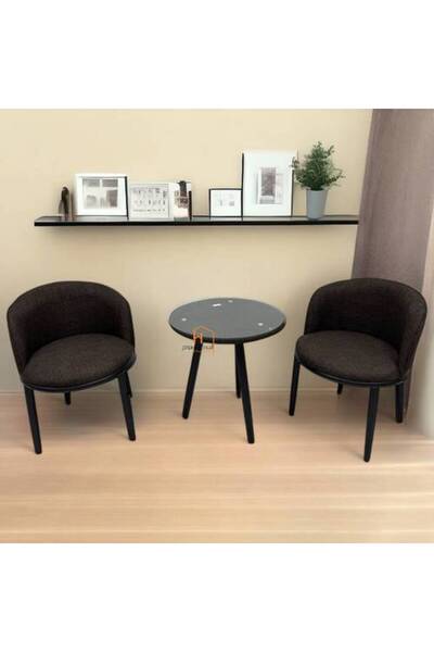 Al Saada Home Limited Quantity Tea Table Set - 2 Chairs - Dark Brown