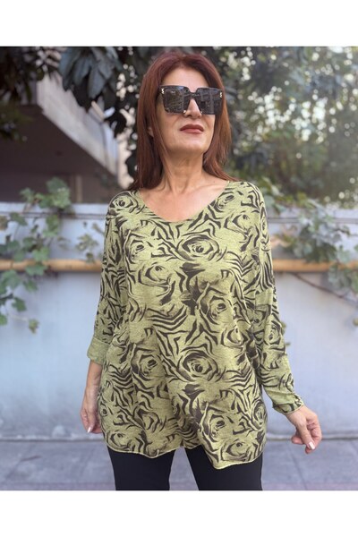 DenizEge Tricotaj cu model leopard italian verde fistic