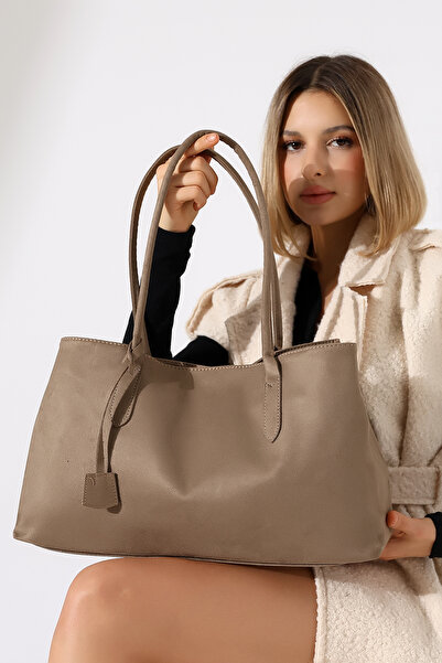 BALANZ حقيبة يد نسائية كبيرة الحجم من جلد النوبوك من ماركة Vizon مع حزام للكتف