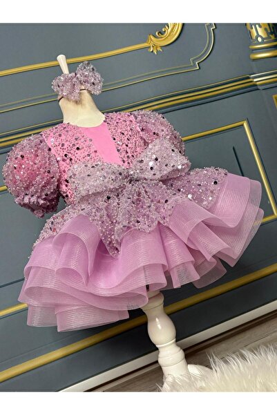 Star Kids Κοριτσίστικο κοντό ροζ φόρεμα με χάντρες, βραδινό φόρεμα για κορίτσια