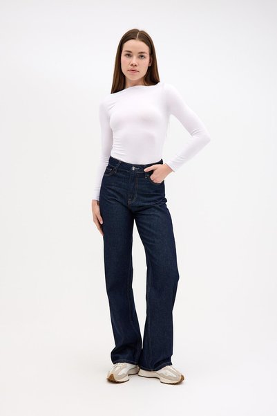 NİLİST Wide leg Bol Paça Yüksek Bel Kadın Koyu Mavi Jean Kot Pantolon