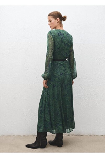 MANGO Woman Kemerli desenli elbise