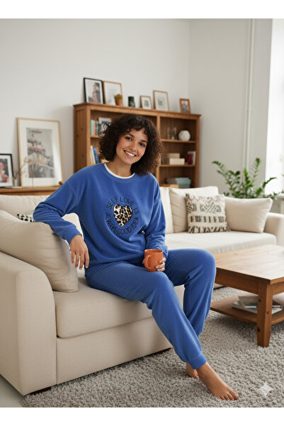 Defkay Kışlık polar kumaş uzun kollu kadın pijama takımı