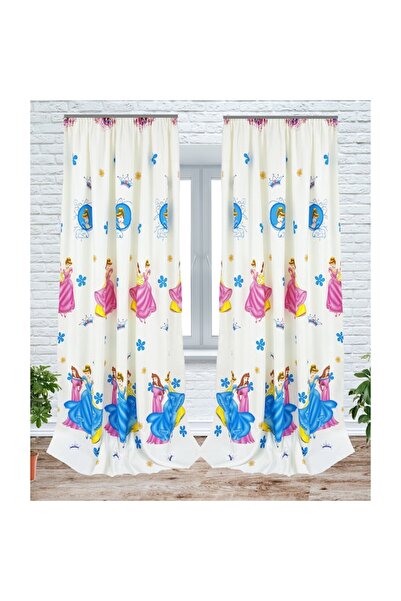 OEM Set of 2 curtains with tape heading, 2x170x260 cm, princess pattern, multicolor