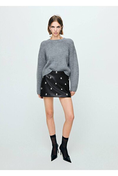 MANGO Woman Zımba detaylı deri görünümlü etek