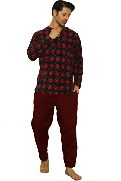 embody Men's pyjamas, soft and warm soft polar fleece, checked blouse, trousers with side pockets