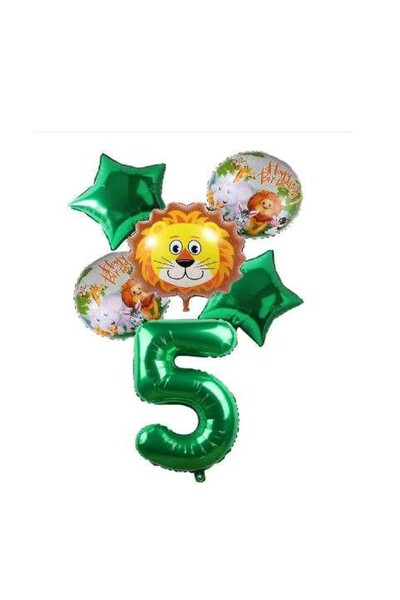 İSTOÇ PARTİ مجموعة بالونات فويل على شكل نجمة أسد حيوان باللون الأخضر لعمر 5 س...