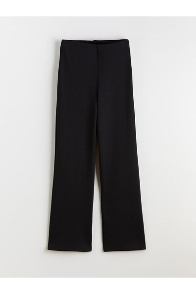 LC Waikiki Черни дамски панталони с еластична талия и камък-измита обработка