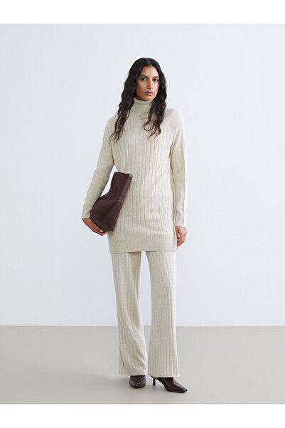 LC Waikiki Lcw Modest Beige Elastic Waist Wide Leg Women's Knitwear Pants