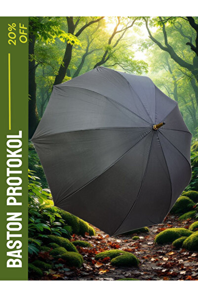Rainwalker Otomatik Açılır Baston Saplı Siyah Protokol Şemsiye