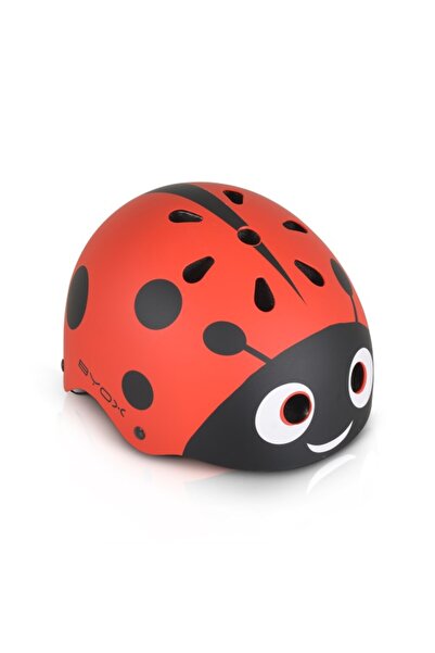 byox Cască Ladybug pentru copii, reglabilă 48–54 cm, cu lumină LED, EPP+ABS, 11 orificii de ventilație