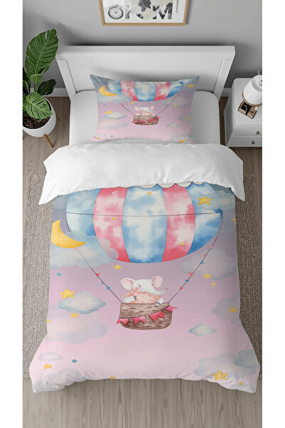 GREENDECOR طقم غطاء لحاف أنيق للأطفال بتصميم خاص مطبوع بنمط بالون وسحابة ونجم...