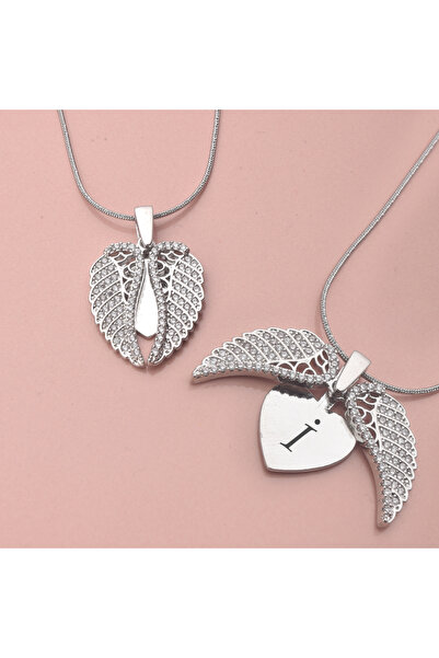 idolavm Angel Heart İ Harfli Kadın Çelik Kolye Melek Kanadı Açılır Kalp Takı ...