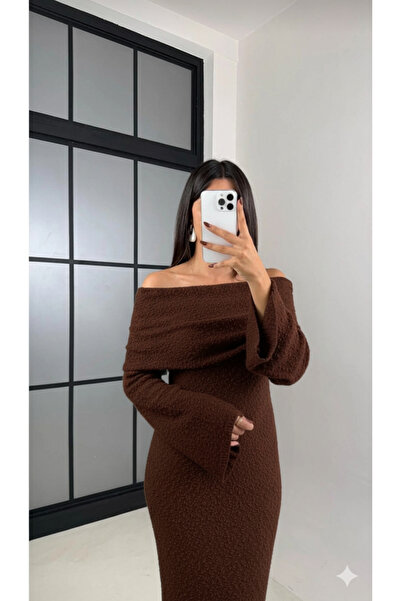 Gaus White Madonna Collar Design Long Knitwear Dress Gaus-00126