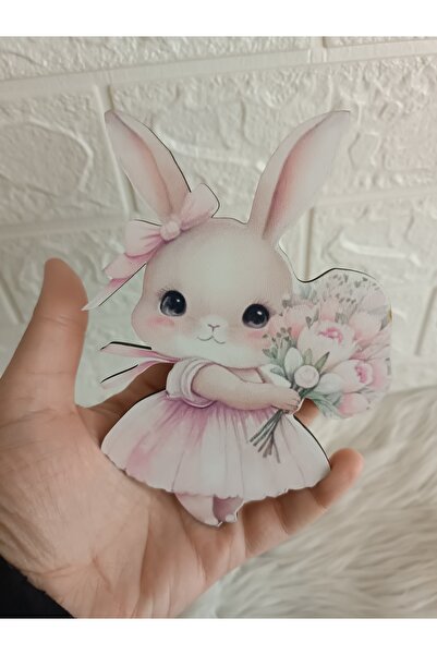 Doğrukan Hediyelik 1 adet 15 cm elinde çiçek tutan tavşan UV baskılı figür sü...