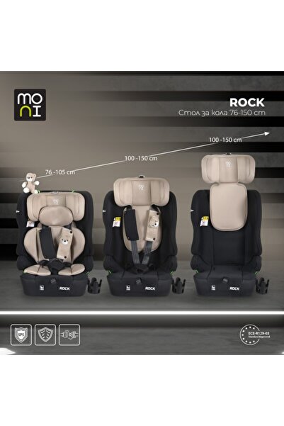 Moni Scaun auto pentru copii Rock Cool Beige i-Size 76–150 cm – centură cu 5 puncte, SIP, tetieră reglabilă