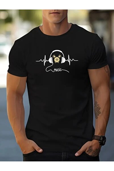 TİMİSİVA Tricou unisex supradimensionat HEADPHONE cu imprimeu Cotton guler ro...