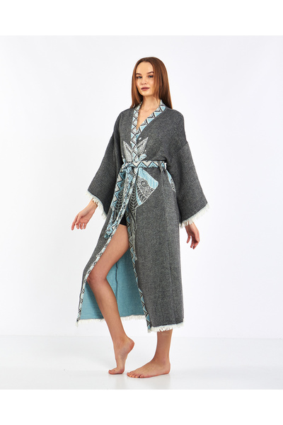 PERAVES قفطان كيمونو بنقشة الفيل، روب استحمام، بيشتمال، رويتيشامبير