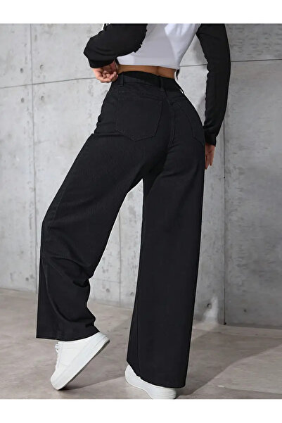 WODDİ Blugi palazzo pentru femei Clara, talie înaltă, croială lejeră și confortabilă, material elastic, denim, New Season1