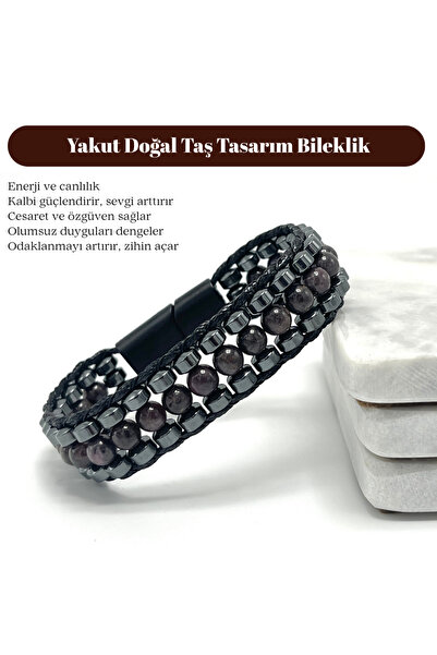 YILDIZ DOĞAL TAŞ Sertifikalı Yakut Taşı Erkek Bileklik – Çelik Kilitli, Doğal...