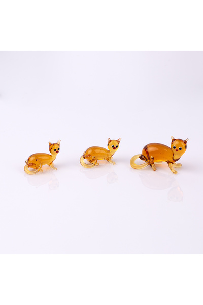 ADAMODART Kedi El Yapımı Cam Dekoratif Biblo 3'lü Set