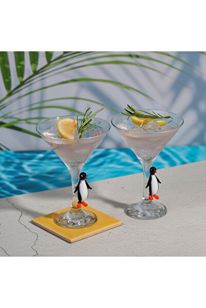 ADAMODART Penguin Glass Design Martini Cocktail Glass Set of 2