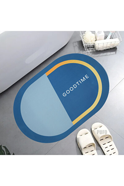 PUFO Time non-slip round bath mat, 58 x 38 cm, blue