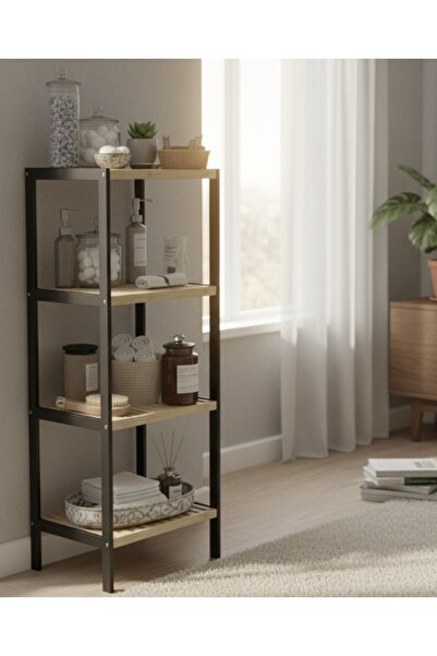 Noor Black Bamboo Wooden Shelf with 4 Shelves, 30*30*110