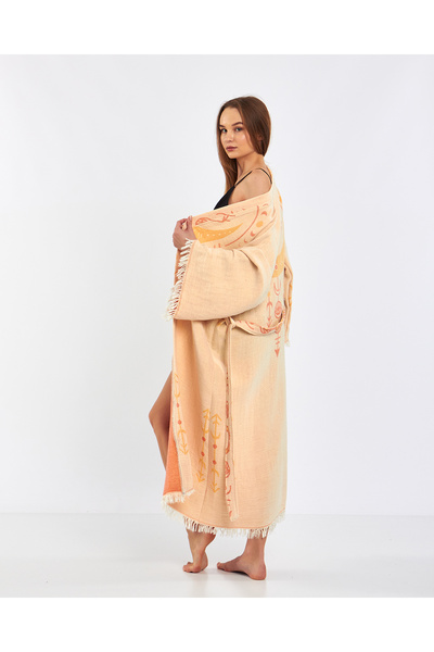 PERAVES Moon Eye Patterned Kaftan Kimono Dressing Gown Peshtemal Robe