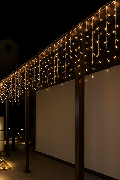 Lampist Ip65 2mt Saçak 152led Amber Beyaz Kablolu 6500k Çakarlı Yılbaşı