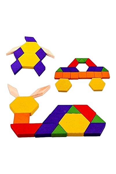 OEM Educational wooden geometric mosaic set, 60 colored pieces, 19x13.5x5 cm