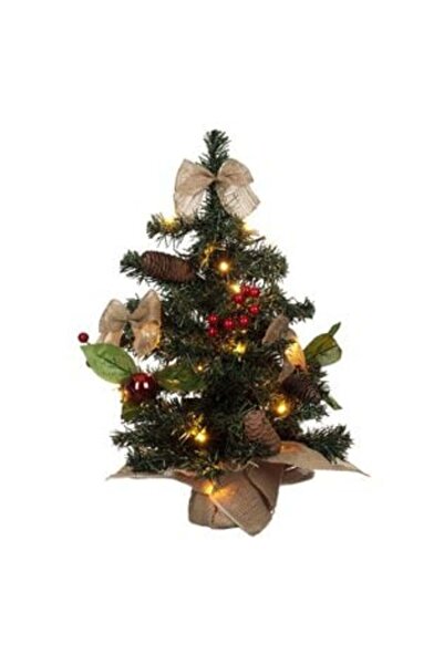 Tessari Decorative Tabletop Christmas Tree with 20 LED Lights, Cones, Battery-Powered Stand - 50 cm