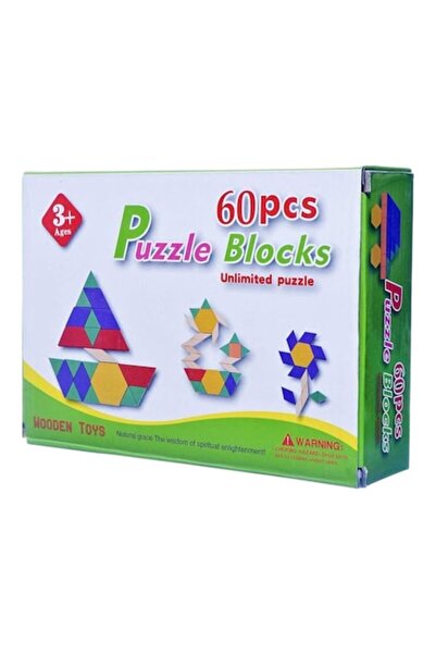 OEM Educational wooden geometric mosaic set, 60 colored pieces, 19x13.5x5 cm