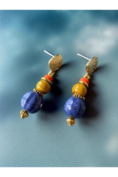 dela otantik Bohemian Dangle Earrings with Ceramic Beads – Handmade Ethnic Au...