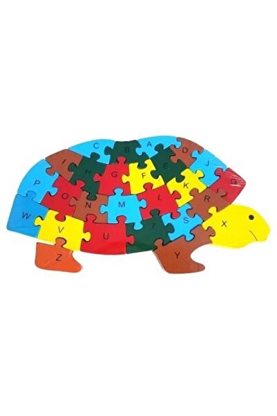 OEM Wooden puzzle with letters and numbers, turtle, 26 pieces, multicolor, 31x18x1.5 cm