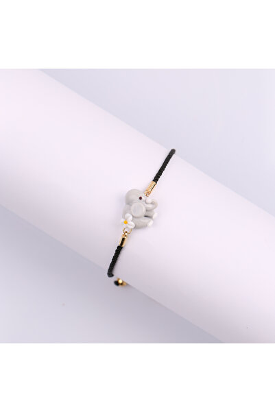 ADAMODART Floral Grey Elephant Murano Glass Beaded Bracelet