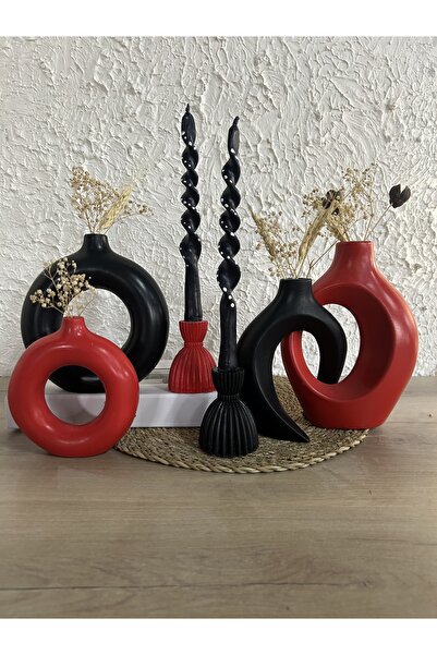 Zigzag Home Decorative 6 Piece Bohemian Style Vase and Candlestick Candle Holder Set Design Decoration Trinket Set
