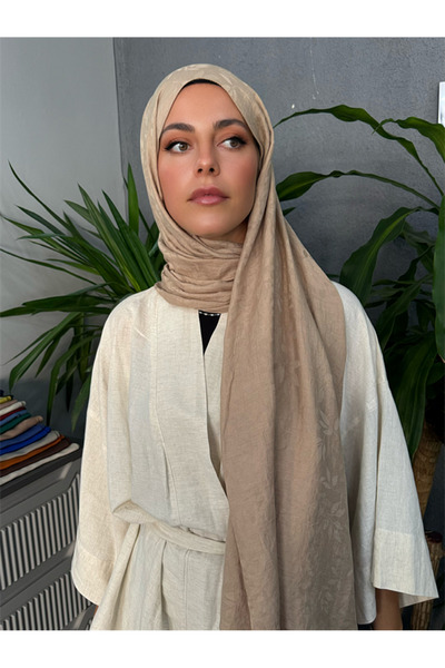 Himara Yaprak Desen Şal Vizon