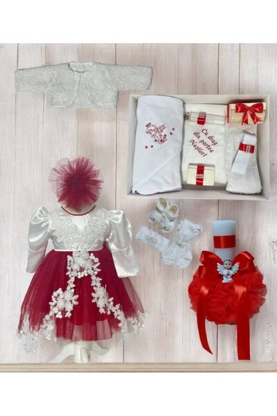 Botez Set fetita Karla – rosu cu trena