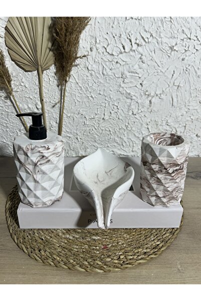 Zigzag Home Διακοσμητικό σετ μπάνιου 3 τεμαχίων με μαρμάρινο σχέδιο, δοχείο υγρού/στερεού σαπουνιού, θήκη οδοντόβουρτσας, θήκη για πετσέτες, σετ δίσκου