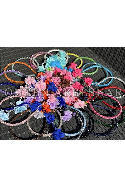 QUEEN AKSESUAR Double Pendant Flower Crystal Metal Beaded Crown Special Day Crown Female Children Silver Grey