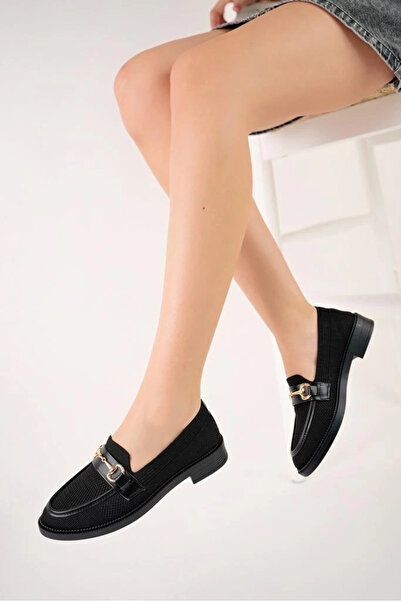 Zerenyus Zrk-021 Black Knitwear g Buckle Casual Women's Ballerinas