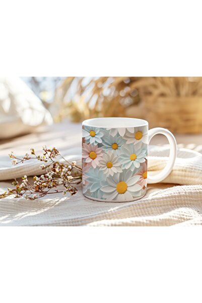 Beramussa كوب زهور طبيعي ثلاثي الأبعاد - كوب بتصميم زهرة الأقحوان باللون الأز...