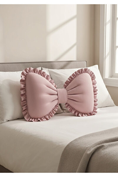 JACA Fırfırlı Kadife Fiyonk Görünümlü XXL Dekoratif Yastık İç Dolgulu Kumaş H...