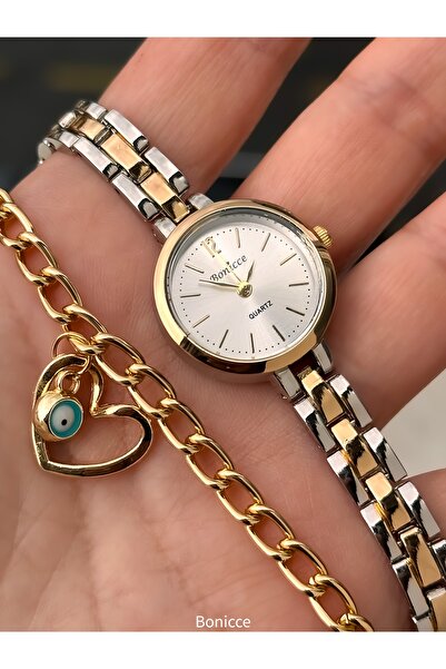Bonicce Brand Retro Model, Minimal Case, Double Color Cord,Roman Numeral Women's Wristwatch+Bracelet